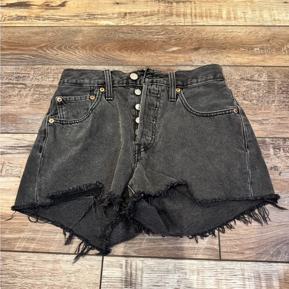 Levi's 501 Black Jean Shorts with Frayed Hem
